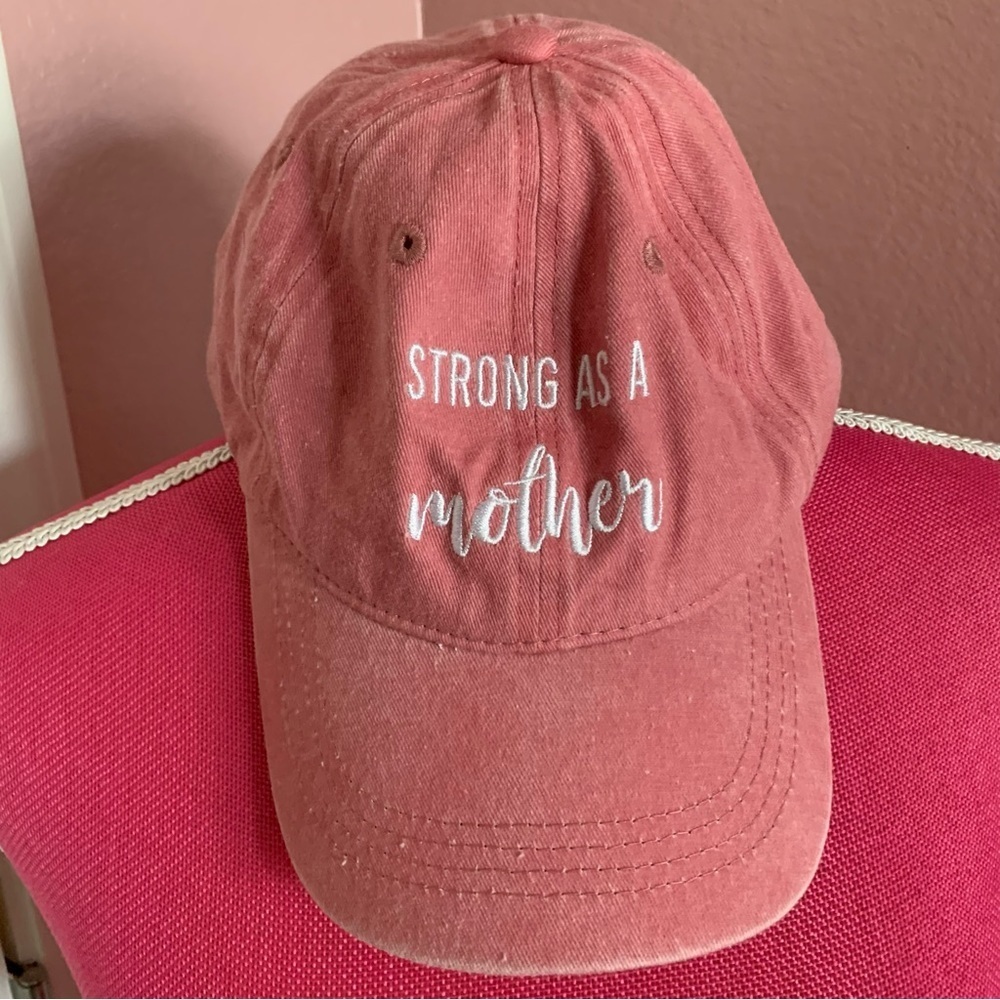 👗Pink Embroidered “Strong as a Mother” Baseball Cap